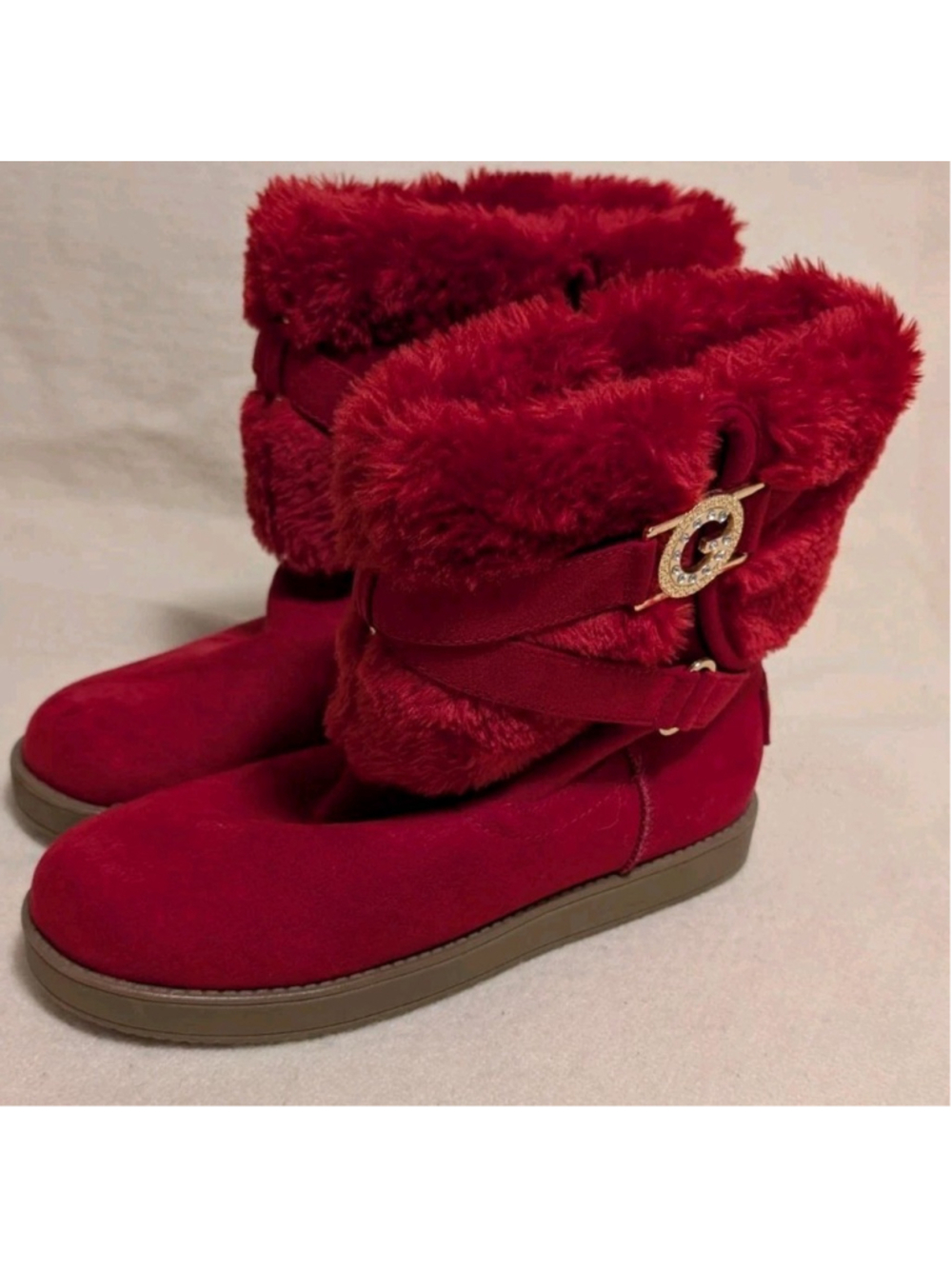 G By Guess Red Faux Fur Boots Women's Size 7.5M F17